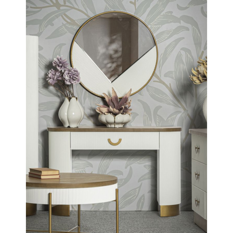 Console Tolosa – MDF, frêne et métal blanc, brun et or 121x40x78 cm