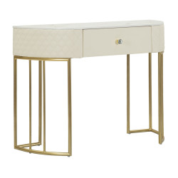 Console Sharon – Pin, MDF, metal e plástico branco e dourado 100x40x75 cm