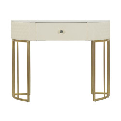 Console Sharon – Pin, MDF, metal e plástico branco e dourado 100x40x75 cm