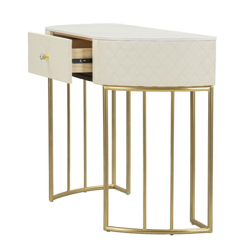 Console Sharon – Bois de pin, MDF, métal et plastique blanc et or 100x40x75 cm
