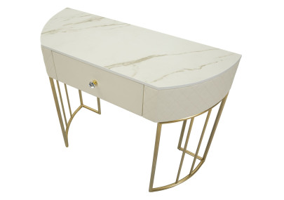 Console Sharon – Bois de pin, MDF, métal et plastique blanc et or 100x40x75 cm