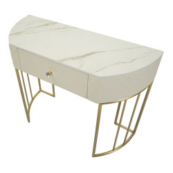 Console Sharon – Pin, MDF, metal e plástico branco e dourado 100x40x75 cm