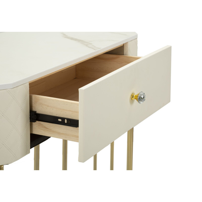 Console Sharon – Pin, MDF, metal e plástico branco e dourado 100x40x75 cm