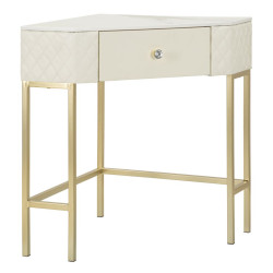 Console d’angle Sharon – Bois de pin, MDF, métal et plastique blanc et or 84,5x60x77 cm