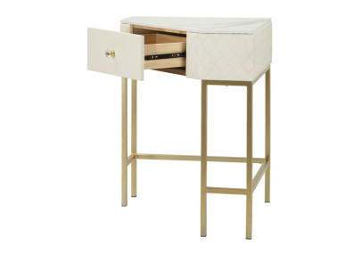 Console de Canto Sharon – Madeira de Pinheiro, MDF, Metal e Plástico Branco e Dourado 84,5x60x77 cm