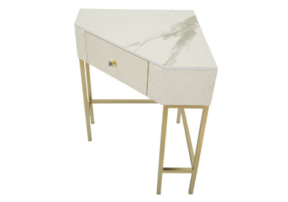 Console de Canto Sharon – Madeira de Pinheiro, MDF, Metal e Plástico Branco e Dourado 84,5x60x77 cm