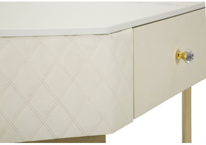 Console de Canto Sharon – Madeira de Pinheiro, MDF, Metal e Plástico Branco e Dourado 84,5x60x77 cm