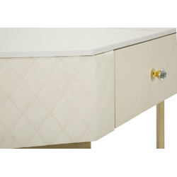 Console angolare Sharon – Pino, MDF, metallo e plastica bianco e oro 84,5x60x77 cm