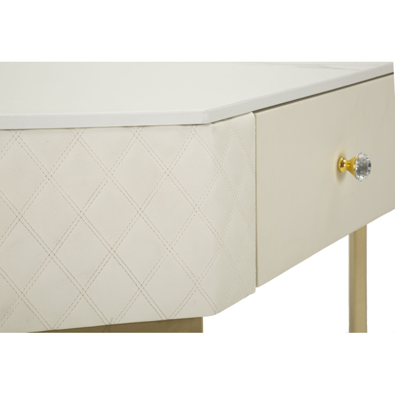 Console angolare Sharon – Pino, MDF, metallo e plastica bianco e oro 84,5x60x77 cm