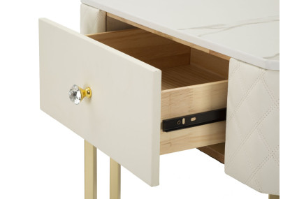 Console de Canto Sharon – Madeira de Pinheiro, MDF, Metal e Plástico Branco e Dourado 84,5x60x77 cm
