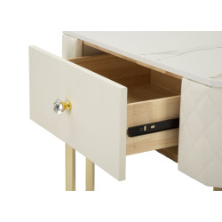 Console angolare Sharon – Pino, MDF, metallo e plastica bianco e oro 84,5x60x77 cm