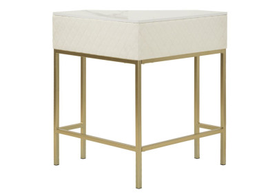 Console de Canto Sharon – Madeira de Pinheiro, MDF, Metal e Plástico Branco e Dourado 84,5x60x77 cm