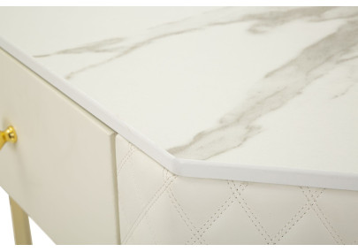 Console d’angle Sharon – Bois de pin, MDF, métal et plastique blanc et or 84,5x60x77 cm