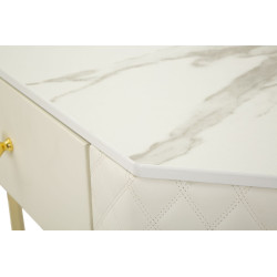 Console angolare Sharon – Pino, MDF, metallo e plastica bianco e oro 84,5x60x77 cm