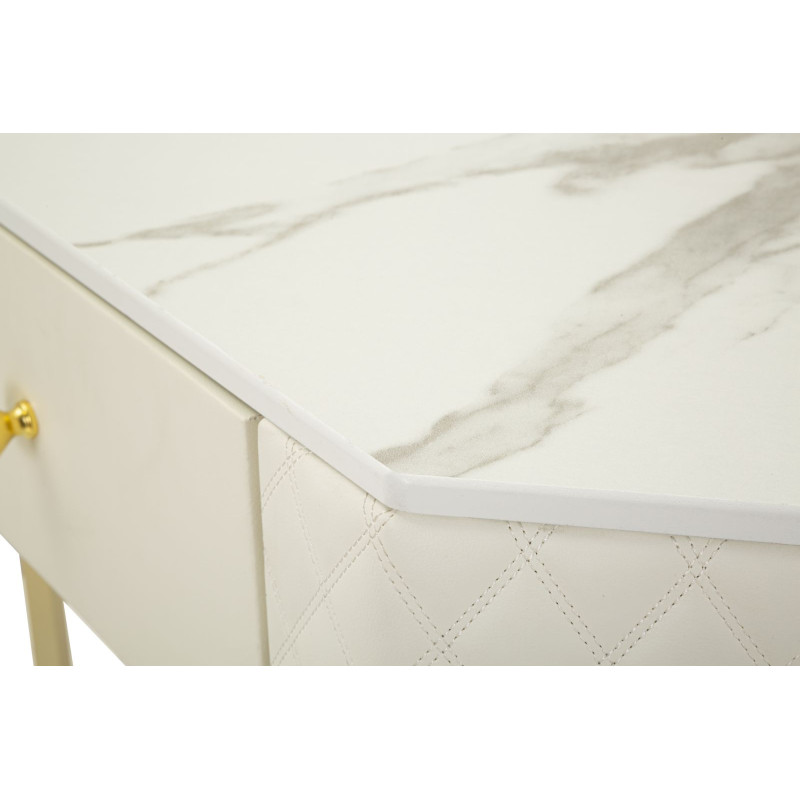 Console angolare Sharon – Pino, MDF, metallo e plastica bianco e oro 84,5x60x77 cm