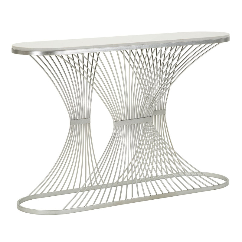 Console Bande – Métal argenté et marbre 120x35x79 cm