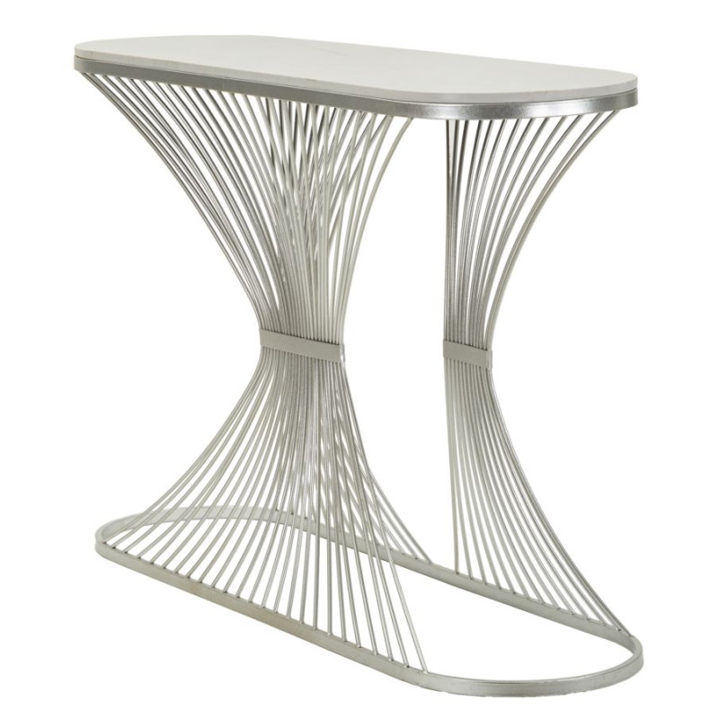 Consola Bande – Metal plateado y mármol 120x35x79 cm