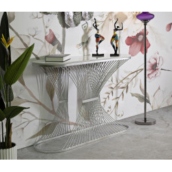 Consola Bande – Metal plateado y mármol 120x35x79 cm