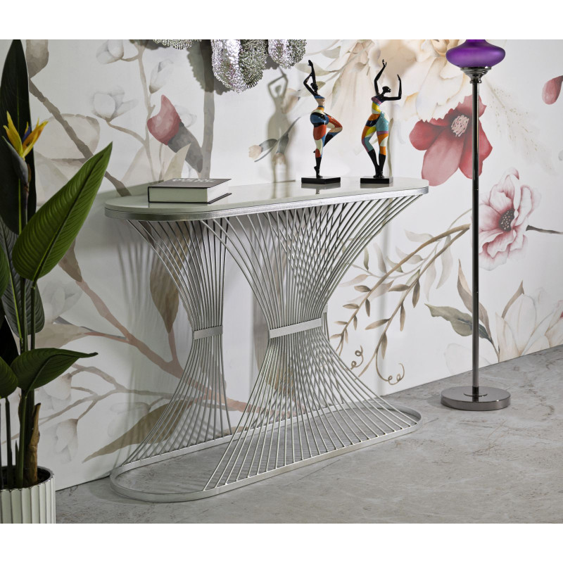 Consola Bande – Metal plateado y mármol 120x35x79 cm