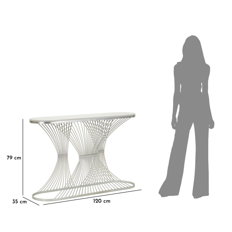 Consola Bande – Metal plateado y mármol 120x35x79 cm