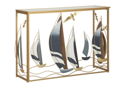Console Vele – Metal Dourado, MDF e Espelho Multicolorido 108x37x80 cm