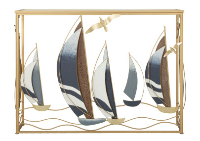 Console Vele – Métal doré, MDF et miroir multicolore 108x37x80 cm