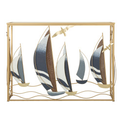 Console Vele – Métal doré, MDF et miroir multicolore 108x37x80 cm
