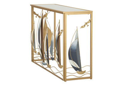 Console Vele – Métal doré, MDF et miroir multicolore 108x37x80 cm