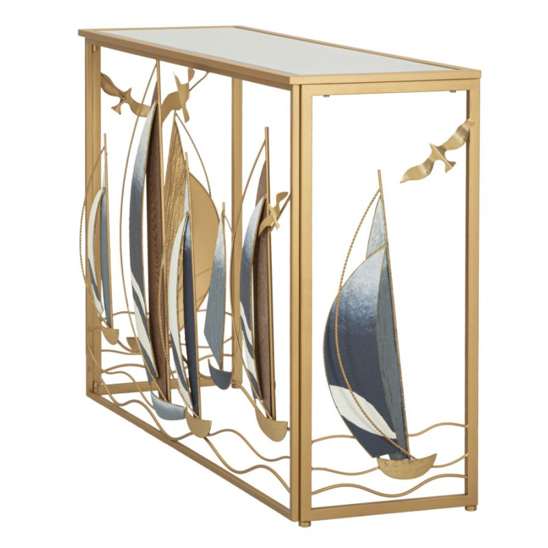 Console Vele – Métal doré, MDF et miroir multicolore 108x37x80 cm