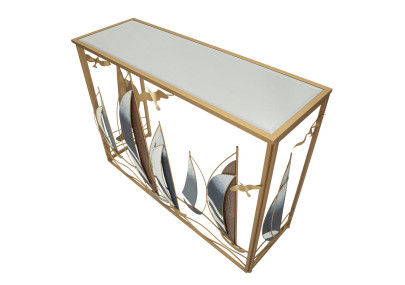 Console Vele – Metal Dourado, MDF e Espelho Multicolorido 108x37x80 cm