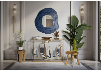 Console Vele – Metal Dourado, MDF e Espelho Multicolorido 108x37x80 cm