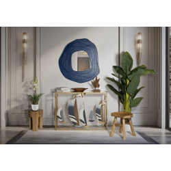 Console Vele – Métal doré, MDF et miroir multicolore 108x37x80 cm