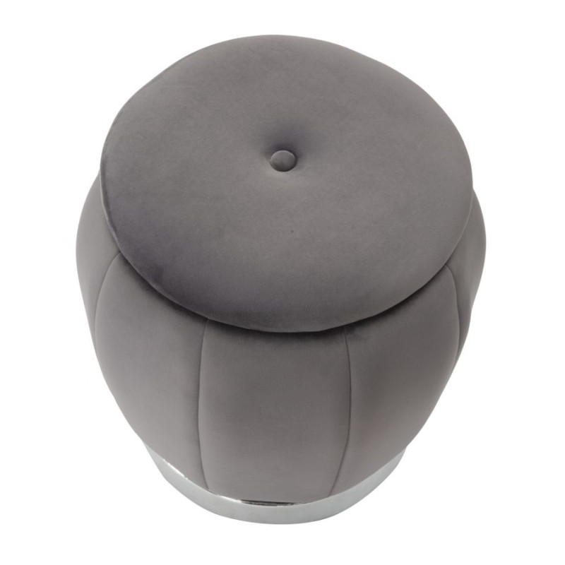 Pouf Coffre Paris Gris & Argent – Reflet d’Élégance Ø43 x 43 cm