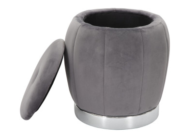 Pouf Coffre Paris Gris & Argent – Reflet d’Élégance Ø43 x 43 cm