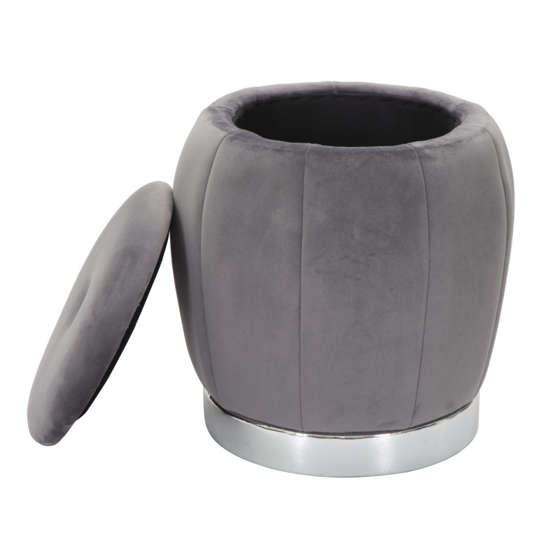 Pouf Coffre Paris Gris & Argent – Reflet d’Élégance Ø43 x 43 cm