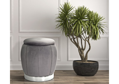 Pouf Coffre Paris Gris & Argent – Reflet d’Élégance Ø43 x 43 cm