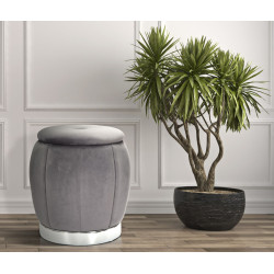 Pouf Coffre Paris Gris & Argent – Reflet d’Élégance Ø43 x 43 cm