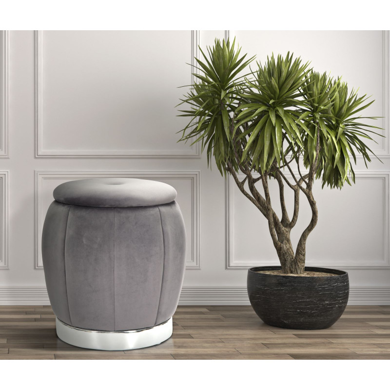 Pouf Coffre Paris Gris & Argent – Reflet d’Élégance Ø43 x 43 cm