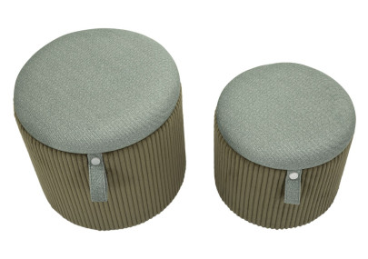 Pouf Coffre Bolzano Vert – Élégance Naturelle en Duo Ø38x38 - Ø32x28 cm
