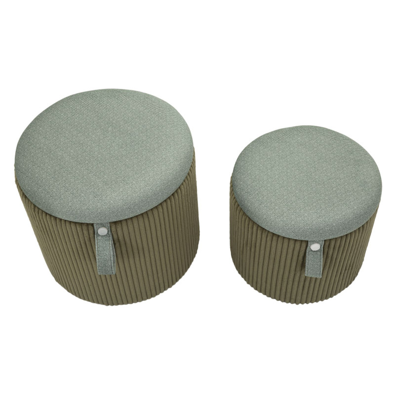 Pouf Coffre Bolzano Vert – Élégance Naturelle en Duo Ø38x38 - Ø32x28 cm