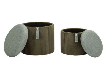 Pouf Coffre Bolzano Vert – Élégance Naturelle en Duo Ø38x38 - Ø32x28 cm