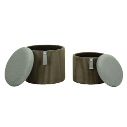 Pouf Coffre Bolzano Vert – Élégance Naturelle en Duo Ø38x38 - Ø32x28 cm