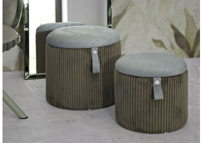 Pouf Coffre Bolzano Vert – Élégance Naturelle en Duo Ø38x38 - Ø32x28 cm
