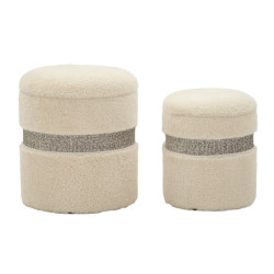 Pouf Coffre Saint-Moritz Crème – Duo Montagnard Raffiné Ø40x47 - Ø32x38 cm