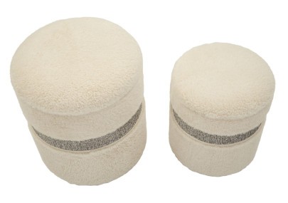 Pouf Coffre Saint-Moritz Crème – Duo Montagnard Raffiné Ø40x47 - Ø32x38 cm