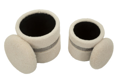 Pouf Coffre Saint-Moritz Crème – Duo Montagnard Raffiné Ø40x47 - Ø32x38 cm