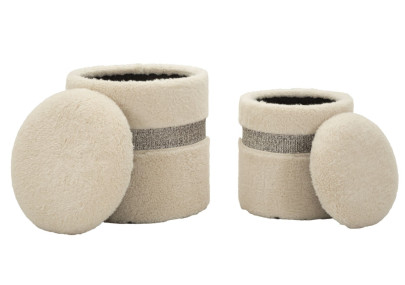 Pouf Coffre Saint-Moritz Crème – Duo Montagnard Raffiné Ø40x47 - Ø32x38 cm