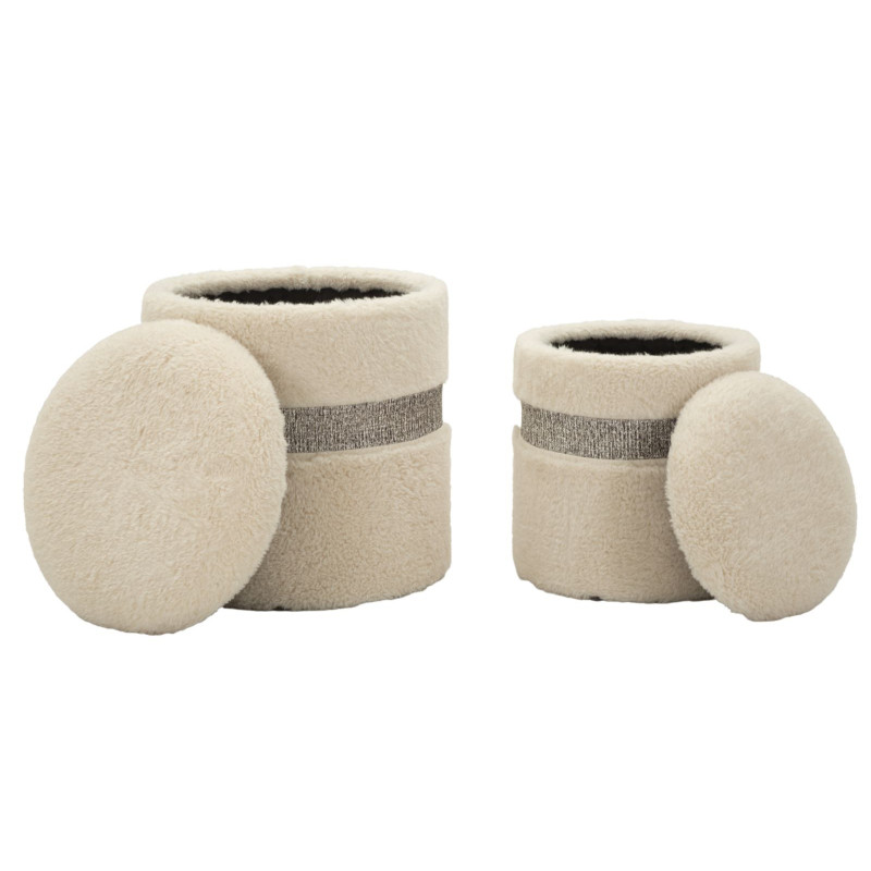 Pouf Coffre Saint-Moritz Crème – Duo Montagnard Raffiné Ø40x47 - Ø32x38 cm
