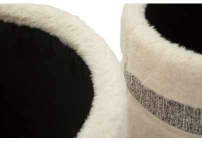 Pouf Coffre Saint-Moritz Crème – Duo Montagnard Raffiné Ø40x47 - Ø32x38 cm