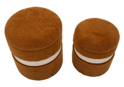 Pouf Coffre Saint-Moritz Marron – Chaleur Alpine en Duo Ø40x47 - Ø32x38 cm